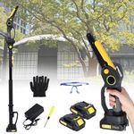 2-in-1 Cordless Pole Saw & Mini Chainsaw, Brushless Electric Pole Chainsaw with 2 * 21V 2.0Ah Li-ion Battery, 6" Cutting Capacity, 14Ft Reach Pole Saw for Tree Trimming (14Ft, Yellow)