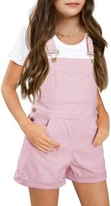 Haloumoning Girls Corduroy Overall Shorts Kids Cute Romper Shortalls with Pockets 5-14 Years, Pink, 7-8 Years