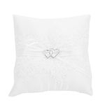 Haosie Wedding Ring Pillow, Lace Pearl Ring Bearer Cushion, Ivory Satin Ring Bearer Pillow for Wedding Ceremony, 5.9 * 5.9 in