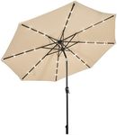 Costway 3m Solar Powered LED Lighted Patio Umbrella, Table Market Umbrella with Tilt and Crank, Outdoor Umbrella with 8 Sturdy Ribs for Garden, Deck, Backyard & Pool (Beige)