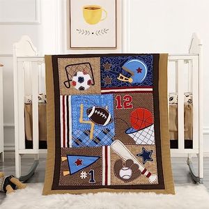 Wowelife Baby Crib Bedding Set for Boys Sports Premium 3-Piece Baby Bedding Set Brown Football Basketball Rugby Crib Bed Set Baseball Soft with Crib Comforter, Crib Skirt and Crib Sheet, Brown