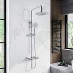 MORADO 304 Stainless Steel Thermostatic Shower Set,Shower Bar Set with Adjustable 304 Stainless Steel 8" Overhead Rainfall Shower and Handheld Shower,Round Shape, Chrome