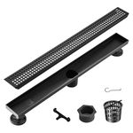 VEVOR 24-Inch Linear Shower Drain with Square Pattern Grate,Brushed 304 Stainless Steel Rectangle Shower Floor Drain, Sleek Linear Drain with Hair Strainer, Matte Black