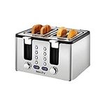 Mecity 4 Slice Toaster, Stainless Steel 4 Slot Toaster With Warming Rack, Cool to Touch, Bagel/Defrost/Reheat Functions Removable Tray, 6 Browning Settings, Extra Wide Slots,Bread Toaster 1500W