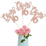 SYKYCTCY 12 Pack Cheers to 16 Centerpiece Sticks Assembled Glitter Number 16 Sixteen 16th Birthday Table Flower Centerpiece Sticks for Cheers to 16 Years Old 16th Birthday Theme Party Supplies