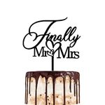 Finally Mr&Mrs Wedding Cake Topper, Elegant Cake Topper For Wedding Anniversary, Romantic Wedding Party Decorative Cake Toppers (Acrylic Black)