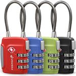 Fosmon TSA Accepted Cable Luggage Locks, 3 Digit Combination with Open Alert Indicator, Alloy Body and Release Button for Travel Bag, Suit Case & Luggage (4 Pack) - Black, Green, Red and Blue