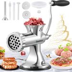 Huanyu Meat Grinder Manual Stainless Steel Hand Meat Grinder and Sausage Maker Manual Meat Mincer and Vegetable Cutter Dishwasher-Safe Meat Mincer Grinder Size 8s