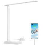 Lepro LED Desk Lamp, Desk Lamp with Power Adapter, 655lm, Desk Lamps Office with USB Charging Port, 5 Brightness Levels x 3 Colour Mode, Touch Control Daylight Lamp for Office, Nails, Study, Bedroom