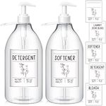 2 Pcs Laundry Soap Dispenser 64 oz Laundry Dispenser Liquid Laundry Detergent Dispenser Laundry Detergent Container Fabric PET Plastic Softener Dispenser with Pumps, Caps and 45 Laundry Labels