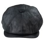 TruClothing Mens 8 Panel Razor Baker Boy Hat PU Leather Blinders Newsboy Flat Cap Black Brown - Black S/M