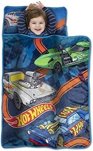 Hot Wheels Race Car Toddler Nap Mat - Includes Pillow & Fleece Blanket – Great for Boys and Girls Napping at Daycare, Preschool, Or Kindergarten - Fits Sleeping Toddlers and Young Children