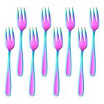 BISDARUN Dessert Forks Stainless Steel Cake Fork 13.6CM(5.4 Inch) Fruit Fork 8-piece Rainbow Forks Set Mirror Polish