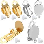 Clip-on Earring Findings,20 Pieces Earring Cabochon Setting Converter Gold & Silver with 20 Pieces Earring Pads for Non-Pierced Earring Making