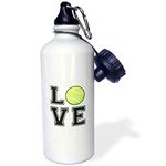 3dRose Print of Love Tennis-Sports Water Bottle, 21 oz, White