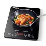 AMZCHEF Single Induction Hob, 2000W Induction Cooker with slim design, 10-level Power and Temperature Control, Black Frosted Glass Panel, Touch Sensor, Hour Timer, Safety Lock