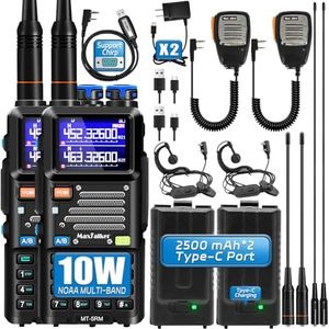 MaxTalker 5RM 10W Ham Radio, Long Range Handheld Two-Way Radio with NOAA Weather Receiver, USB-C Rechargeable 2500mAh Batteries, Programming Cable & Speaker Mic (2 Pack)