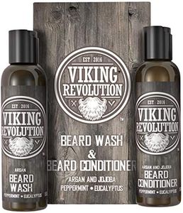 Best Deal Beard Wash & Beard Conditioner Set w/Argan & Jojoba Oils - Softens & Strengthens - Natural Peppermint and Eucalyptus Scent - Beard Shampoo w/Beard Oil 5oz by Viking Revolution