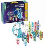 BLiSS HUES™ Light-Music-Electric Magnetic Tiles- Building Blocks for Kids (80 Pieces)| Light & Musical Ferris Wheel Marble Run | 3D STEAM Toys for Kids | Boys Girls