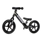 Strider 12” Sport Bike, Black - No Pedal Balance Bicycle for Kids 1 to 4 Years - Includes Safety Pad, Padded Seat, Mini Grips & Flat-Free Tires - Tool-Free Assembly & Adjustments