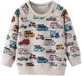 DHASIUE Kids Boys Dinosaur Sweatshirt Jumper T-Shirt Cute Long Sleeve Tops Casual Cotton Tee Shirts Toddler Clothes, 4-5 Years, 02 Grey Car