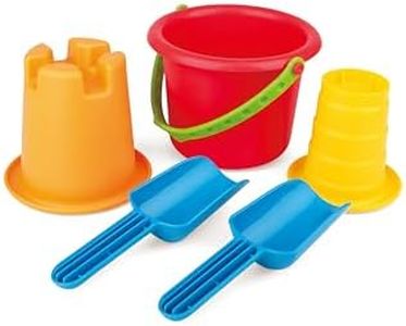 Hape 5-in-1 Kids Beach Toys Set Includes Two Sand Shovels, a Bucket and a Water Scoop |Multicolor | for Kids 18 Months and Older