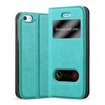 cadorabo Book Case works with Apple iPhone 5 / iPhone 5S / iPhone SE in MINT TURQUOISE - with Magnetic Closure, 2 Viewing Windows and Stand Function - Wallet Etui Cover Pouch PU Leather Flip