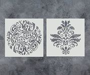 GSS Designs Pack of 2 Stencils Set (12x12 Inch) Reusable Template for Painting on Wood, Walls, Fabric, Airbrush, Furniture, Floor, Tiles (SL-012)