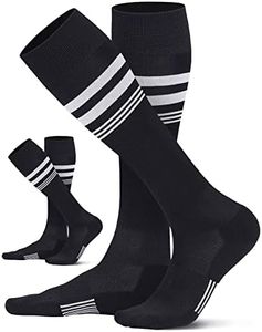 CS CELERSPORT 2 Pack Soccer Socks for Youth Kids Men and Women Football Softball Socks Knee High Socks for Women Black/White, Medium