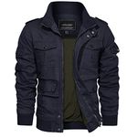 EKLENTSON Military Jacket Mens Winter Coat Outdoor Fishing Cargo Jacket Windproof with Multi Pockets Navy,XL