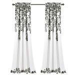 Lush Decor Tanisha Curtains - Light Filtering Window Panel Set, Pair - Floral Vine Print, Beautiful, Modern, Elegant Home Decor - 52" W x 84" L, Black & White