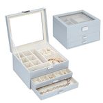 V-LAFUYLIFE Jewelry Box with Clear Lid, 3-Layer Jewelry Organizer box with 2 Drawers,for Rings Earrings Necklace Bracelets jewelry boxes for Women Girls (Grey)