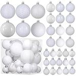 Prextex Christmas Ball Ornaments - White Christmas Ornaments Decorations | 36 pcs Xmas Tree Shatterproof Ornaments with Hanging Loop for Holiday, Wreath and Party Decorations (6 Styles in 3 Sizes)