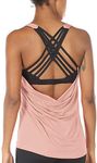 icyzone Yoga Tops Workouts Clothes Activewear Built in Bra Tank Tops for Women (M, Pale Blush)