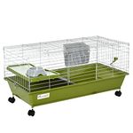 PawHut Small Animal Cage Rabbit Guinea Pigs Chinchillas Cage w/Wheels Water Bottle Food Dish Platform Ramp 89 x 44 x 43 cm Green