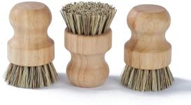 Bamboo Dish Brush Kitchen Coconut Palm Pot Brush Bristles Bamboo Dish Scrub Brushes,Round Mini Cleaning Brush Dish Scrubbers Brush,Washing Dishes,Vegetable,Pots, Pans, Set of 3