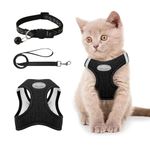 Muecleao Cat Harness and Lead Set, Adjustable Cat Harness for Walking Escape Proof, Soft Kitten Harness and Lead Set Vest with Reflective Strip for Cats Dogs Pets Walking (Black, M)