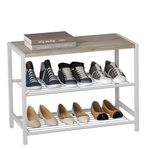 HOME BI 3-Tier Industrial Shoe Rack, Metal Shoe Storage Organizer, Shoe Storage Shelves with Stable Metal Frame, Durable Shoe Organizer Shelf for Closet, Hallway, Entryway, Living Room,White