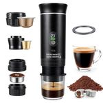 Portable Coffee Maker, 3 In 1 Electric Travel Espresso Machine 20 Bar,Compatible with Small/Large Capsules & Coffee Grounds Rechargeable Self-Heating Portable Espresso Maker for Travel Camping Hiking