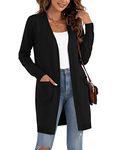 VIISHOW Womens Classic Draped Kimono Cardigans Long Sleeve Open Front Casual Knit Cardigan Sweaters Coat Soft Outwear, Black, X-Large