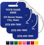 Personalized Luggage Tags, Custom Name and Address for Suitcases and Backpack Blue Travel Tag, Set of 3, 2x2 Inches, Acrylic Heavy Duty Waterproof, Made in The USA by My Sign Center