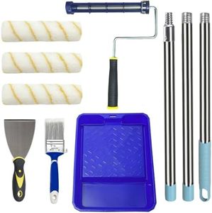 Paint Roller Kit - Set with 2" Paint Brush, Heavy-Duty 9" Paint Roller Frame, 48" Adjustable Extension Pole, Paint Roller Covers x3, 11" Sturdy Paint Tray,3" Putty Knife - Complete Painting Tool Set