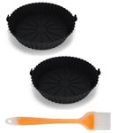 RIVAAN 2PCs Air Fryer Silicone Liners Baking Tray - Reusable Round Pot Inserts for 3-5 QT Air Fryers - Easy-Clean Non-Stick Oven Accessories with Parchment Liner Compatibility (7.5 INCH, Black - 2)