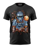 Print My Fashion Boys T-Shirt Regular Fit Astronaut Space Galaxy 180 GSM 100% Combed Bio-Washed Soft Flow Dyed Cotton Black (9-10Years)