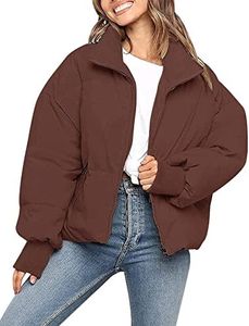 Gihuo Women’s Winter Cropped Puffer Jacket Coat Short Warm Quilted Jacket, Brown, Large