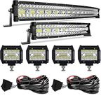 Led Light Bar Kit,EDITOP 42 Inch 900W+22 Inch 450W Curved Spot Flood Combo Beam Offroad Lights+4Pcs 4 Inch 60W Led Fog Lights W/Rocker Switch Wiring Harness for Jeep Trucks Ford ATV UTV Polaris Boats