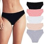 Power Flower Womens Cotton Bikini Briefs Multipack Lace Knickers Comfortable Bikini Panties Stylish Ladies Underwear (6 Pieces) (6471, L-XL)