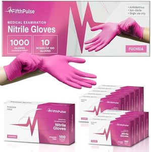 FifthPulse Fuchsia Hot Pink Nitrile Disposable Gloves - Case of 1000 3 Mil Nitrile Gloves Medium - Powder and Latex Free Rubber Gloves - Surgical Medical Exam Gloves - Food Safe Cooking Gloves