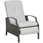 Outsunny Outdoor Rattan Recliner Chair Patio Adjustable Wicker Sofa Armchair Garden Relaxing Lounge Seat with Retractable Footrest and Cushion, Light Grey