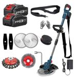 Garden Strimmer Cordless Grass Trimmer with Battery and Charger Electric Edger Battery Powered Lawn Mower Weed Brush Cutter Kit Lawn Mower Weed Brush Cutter Kit (blue)